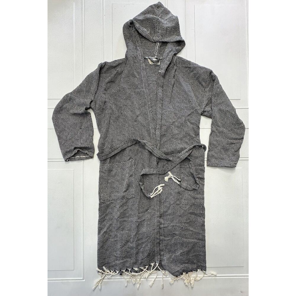 Kisa 100% Cotton White Black Aztec Geometric Diamond Hooded Cardigan Size S/M